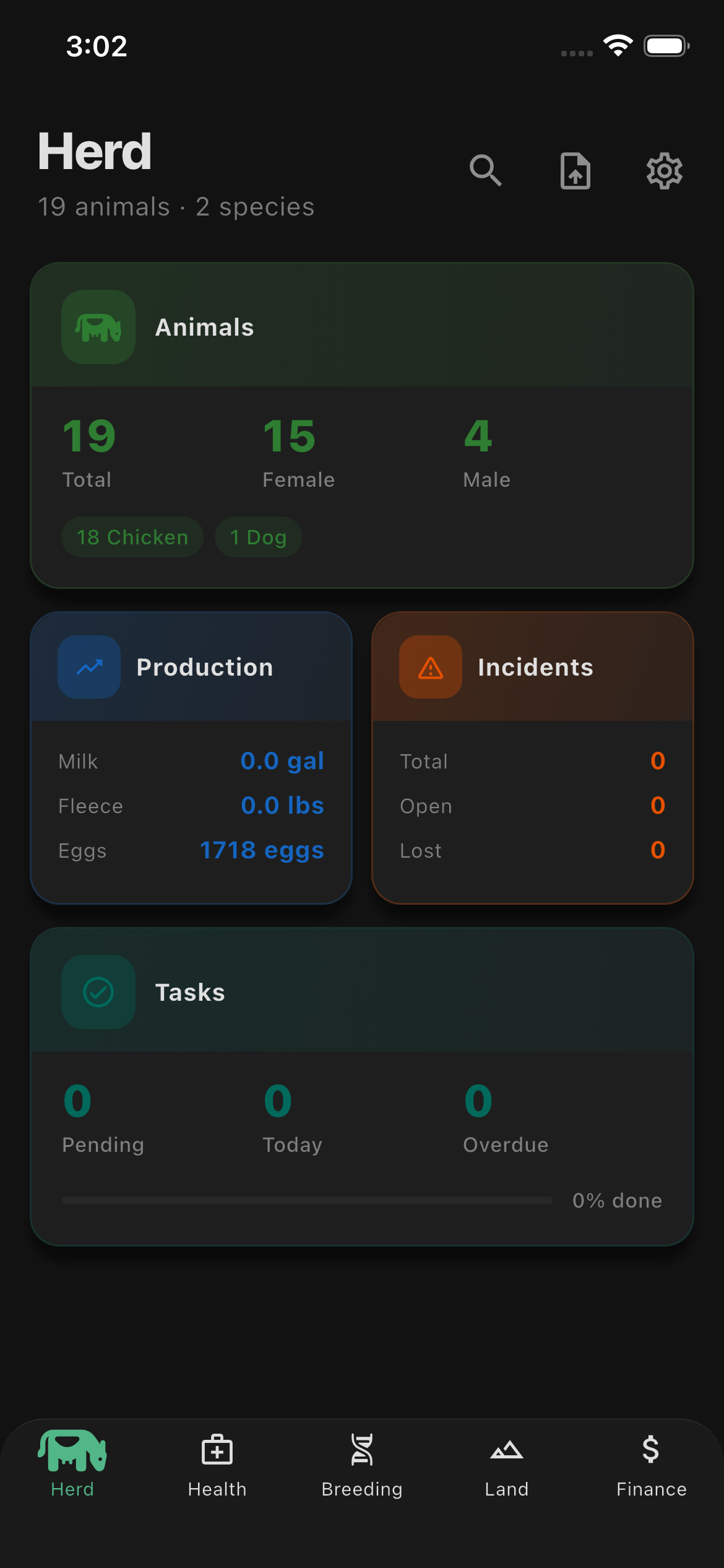 Grazrs app home screen showing herd and farm stats